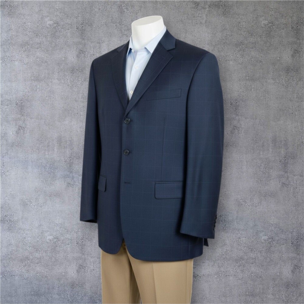 BILL BLASS Mens Blazer Sport Coat 3 Button Jacket 50L Blue Navy 100% WOOL Suits